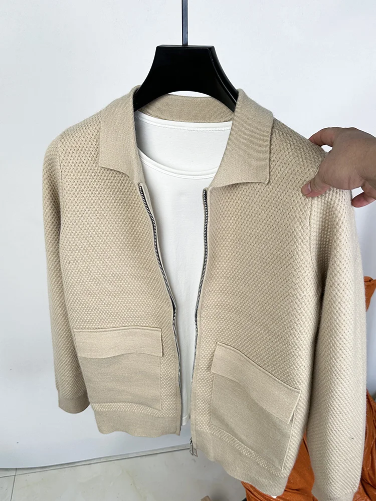 Cardigan en Tricot à Fermeture Éclair pour Homme, Veste Simple et Ample, avec Vraie Poche, Nouvelle Tendance, Automne et Hiver, 2024