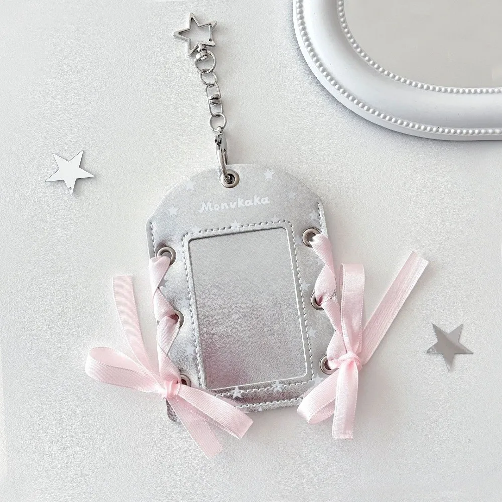 

Модный ПВХ звездный ленточный держатель для карт, брелок с бантом, подвесное украшение, сумка, подвеска, защитный чехол для фотокарточек для студенток