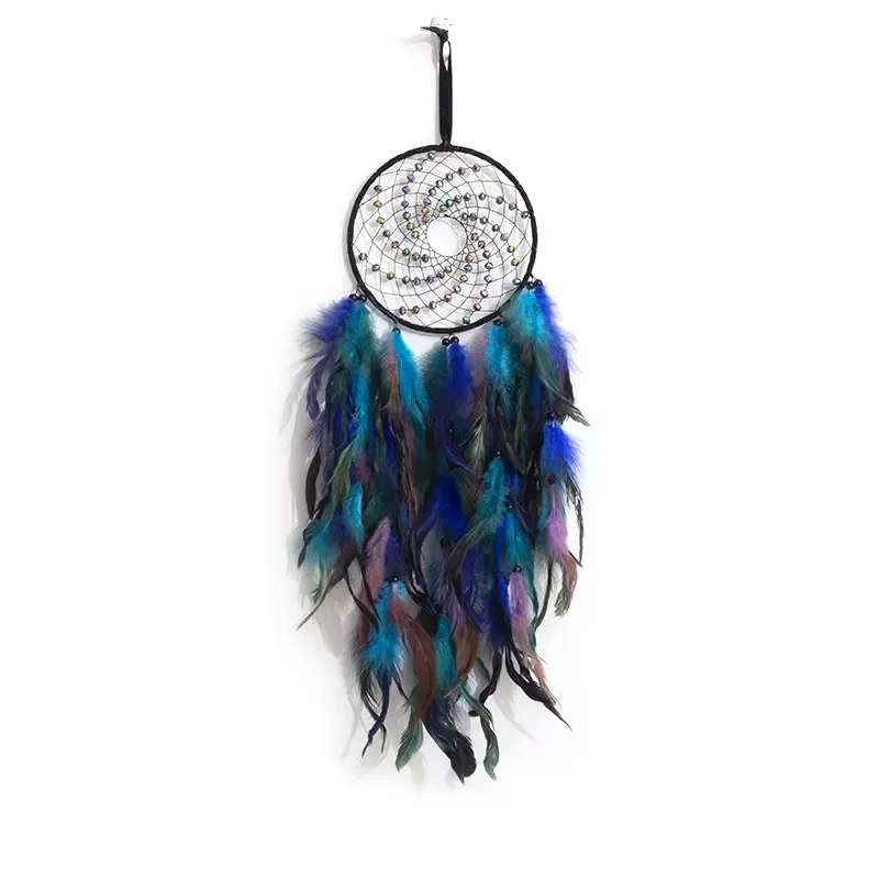 for  New  Blue Black Dream Catcher Rainbow Colorful Beads Light Children's Bedroom Home Decoration Large Feather Dream