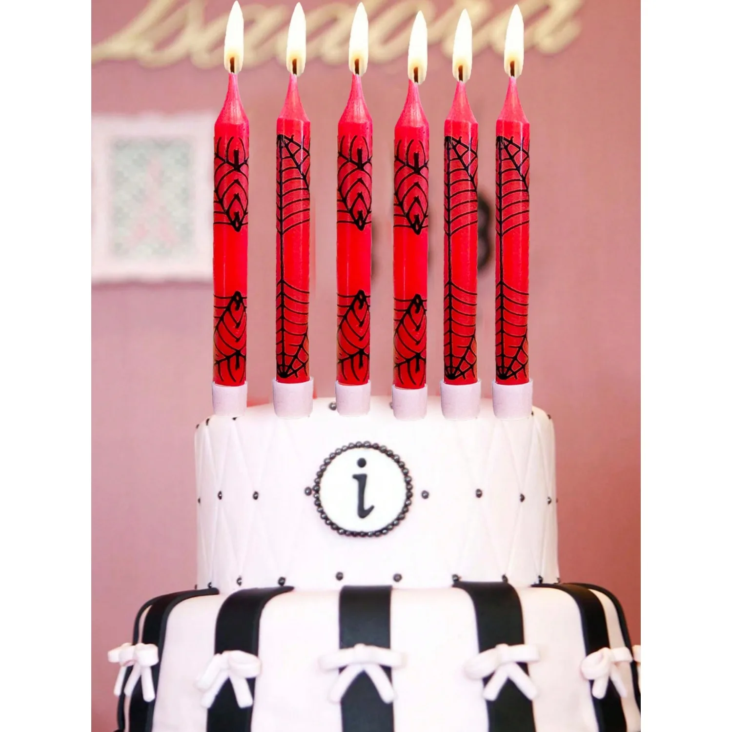 1/6/12/13pcs Red Spider Web Pattern Straight Candles For Birthday, Anniversary, Party, Cake Decorations,Christmas