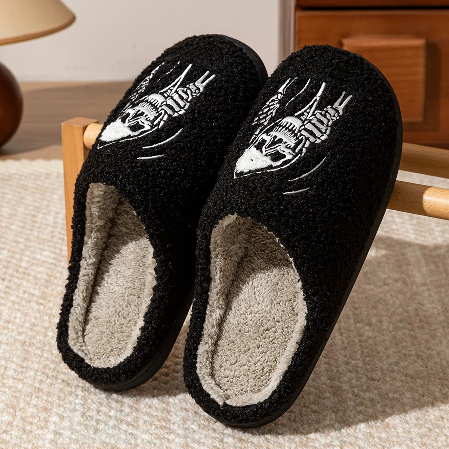 Winter Halloween Funny Skull Face Women Slippers Indoor Bedroom Warm Soft Comfy Slipper Concise Couple Fashion Flat Plush Shoes