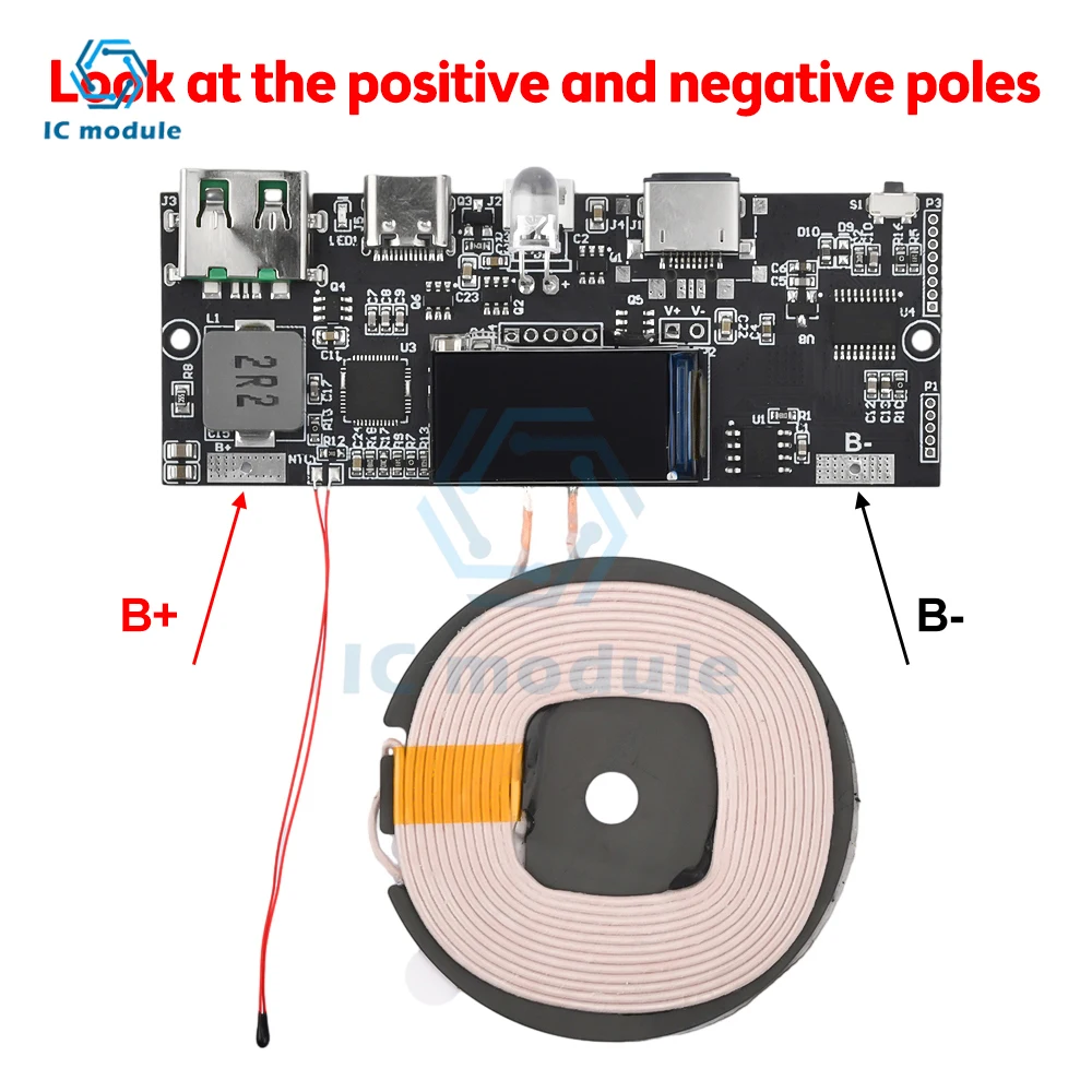 Color screen 22.5W wireless charging bank PD bidirectional super fast charging mobile power module circuit board DIY motherboard