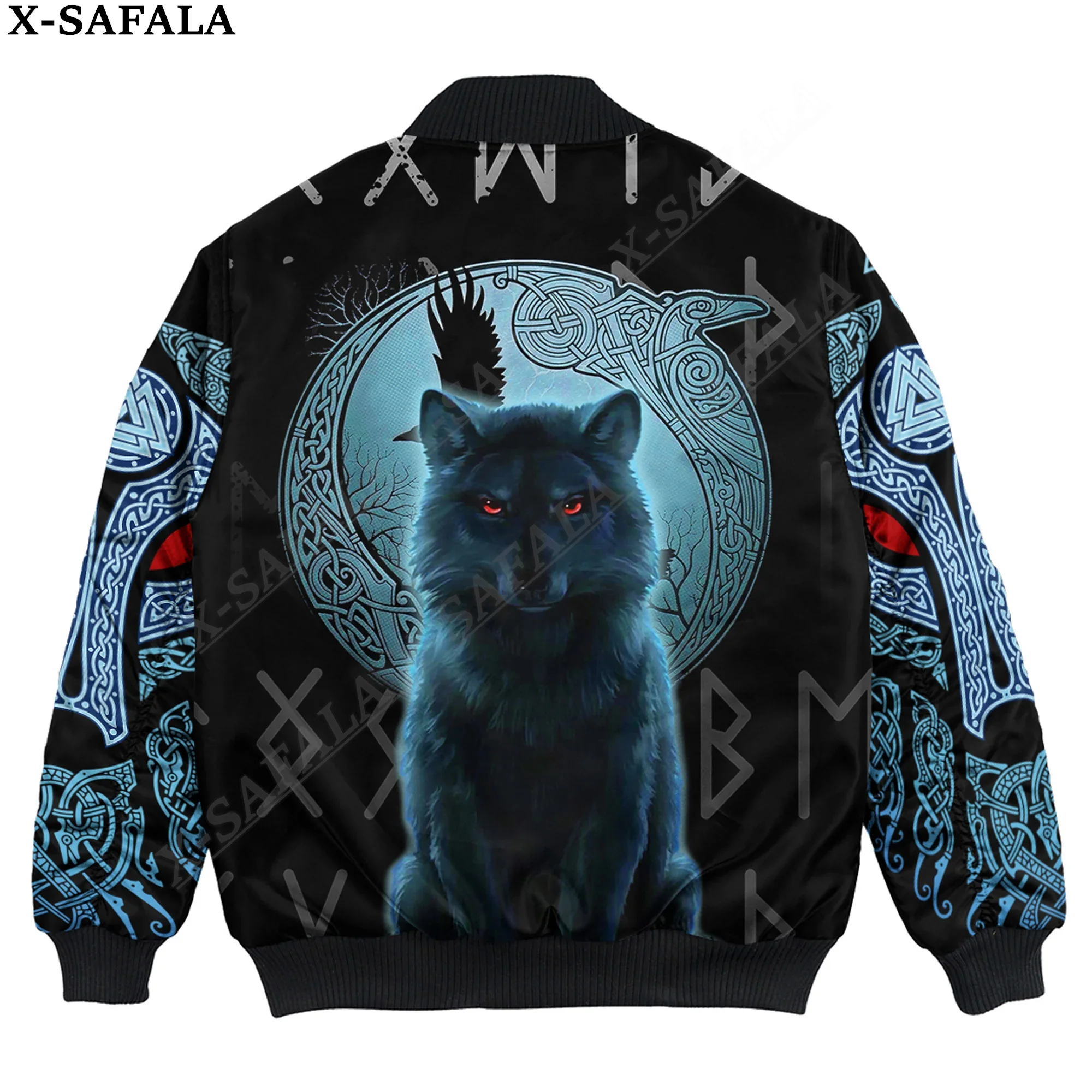 Odin Hot Tattoo Fenrir Wolf Raven 3D Printed Bomber Jackets Zipper Casual Thick Coat Unisex Harajuku Men Women Streetwear-4