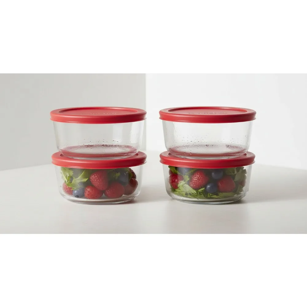 

4-Cup Glass Food Storage Containers Set of 4 with Red Lids, Microwave & Dishwasher Safe