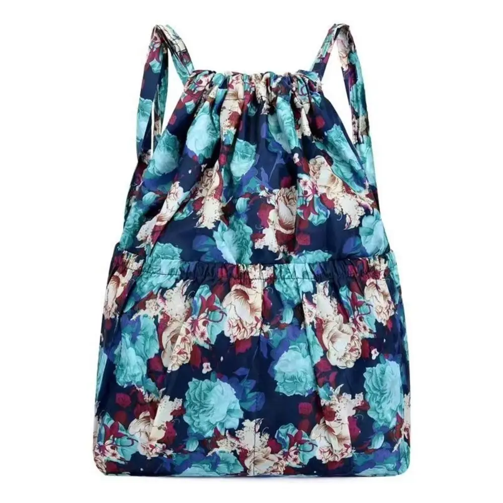Bolso versátil con estampado Floral y cordón, mochilas impermeables de poliéster, bolso de compras portátil ligero de gran capacidad para mujer