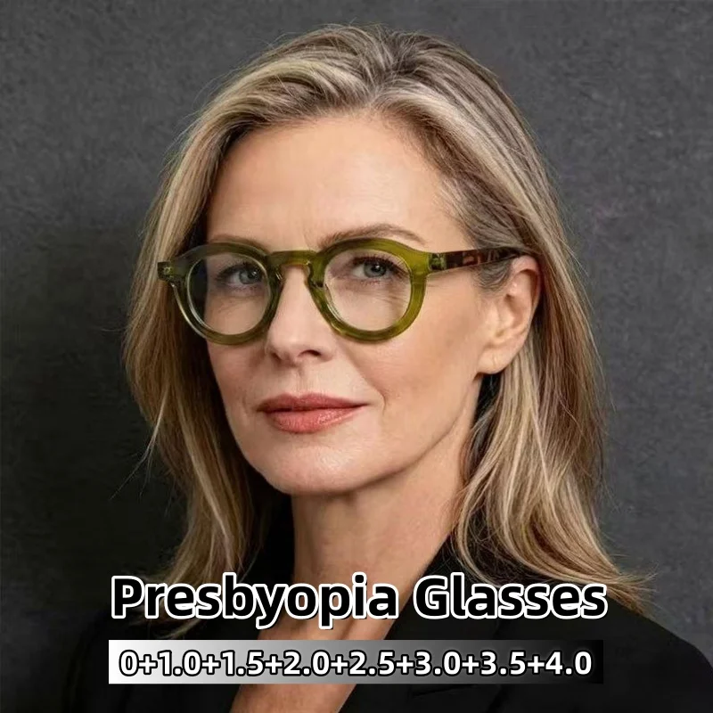 Unisex New Ultralight Round Frame Anti Blue Light Presbyopia Glasses Trendy Classic Daily Office High Definition Reading Eyewear
