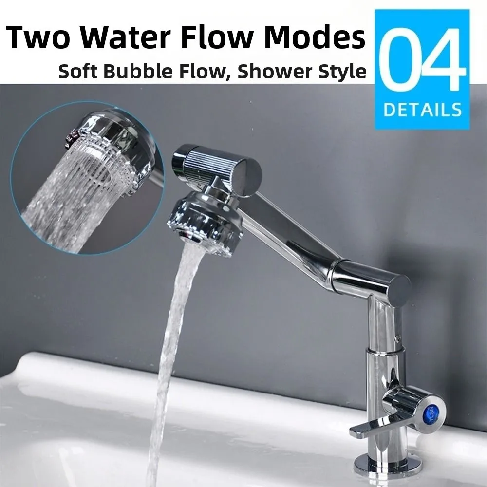 360° Rotating Robotic Arm Faucet Hot and Cold Water Flexible 360°Rotating Bibcock Water-Saving Adjustable Dual Mode Faucet