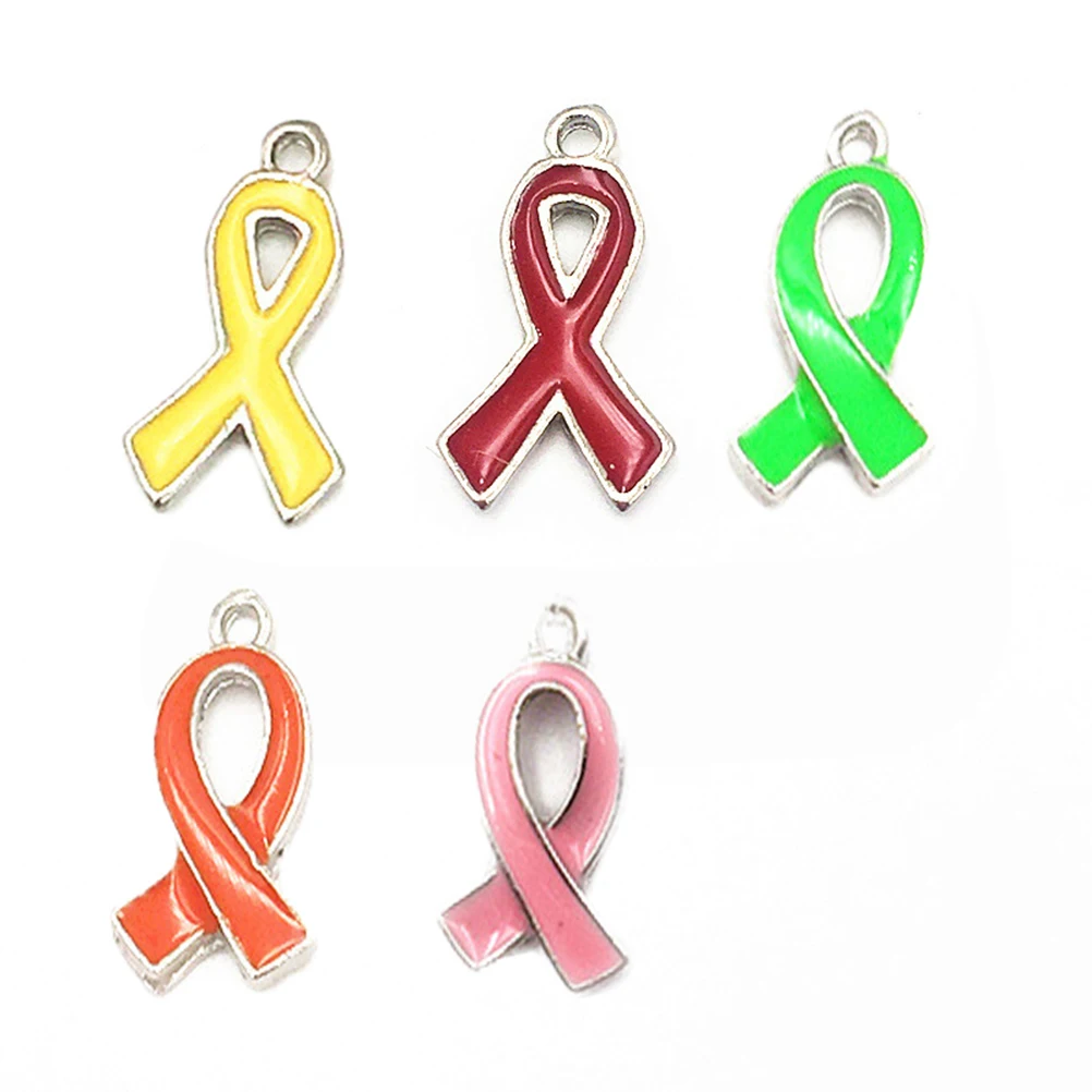 20/50pcs Metal Ribbon Pendant Alloy Charms For DIY Jewelry Making Breast Cancer Logo Ribbon Pendant Necklace Keychain Charms