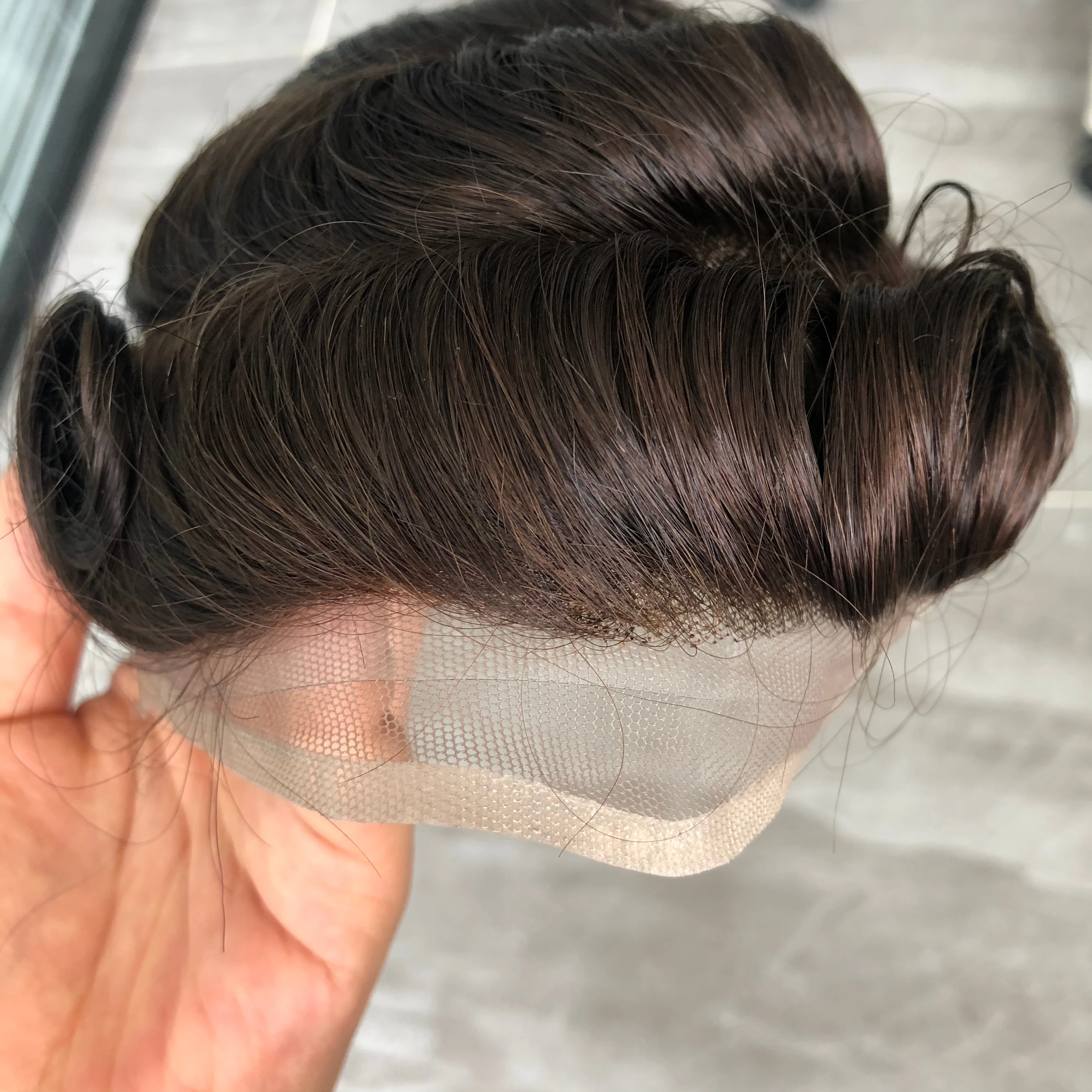 

Mens Toupee Hair System Korea Lace Front Bleached Knots Transparent Lace Poly Skin PU Hair Replacement Natural Hairline Toupees