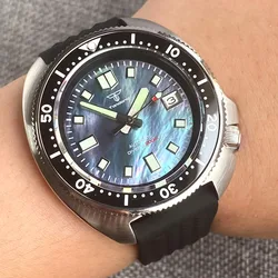 Tandorio NH35 MOP Dial Watch for Men Captain Steel Mechanical Diving 20Bar Silicone Strap Diving Lume Clock