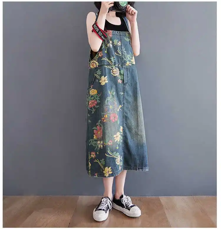 فستان خريف عتيق من قماش الدنيم المغسول 2025 موضة جديدة على الطراز الأدبي مطبوع تنورة فضفاضة من قماش الدنيم ، عصرية متعددة الاستخدامات #6