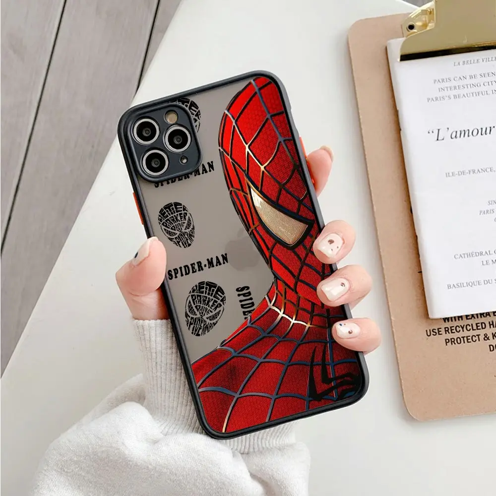 Marvel Half Face Spider Man Matte Translucent Case For iPhone 17E 17 16 16E 15 14 13 12 11 Pro Max 17Air 7 8 Plus XS Armor Cover view 5