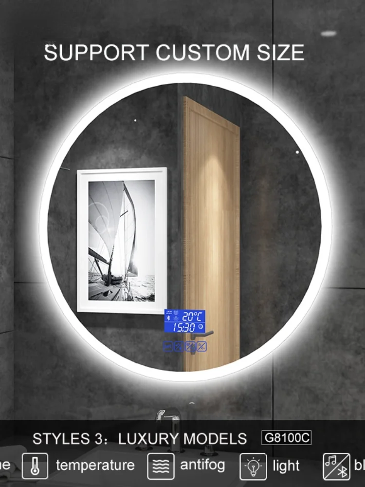 Custom Size Smart Mirror LED Bathroom Mirror Wall-Mounted backlit Mirror Round Bath Anti-fog Mirror Bluetooth-compatible speaker