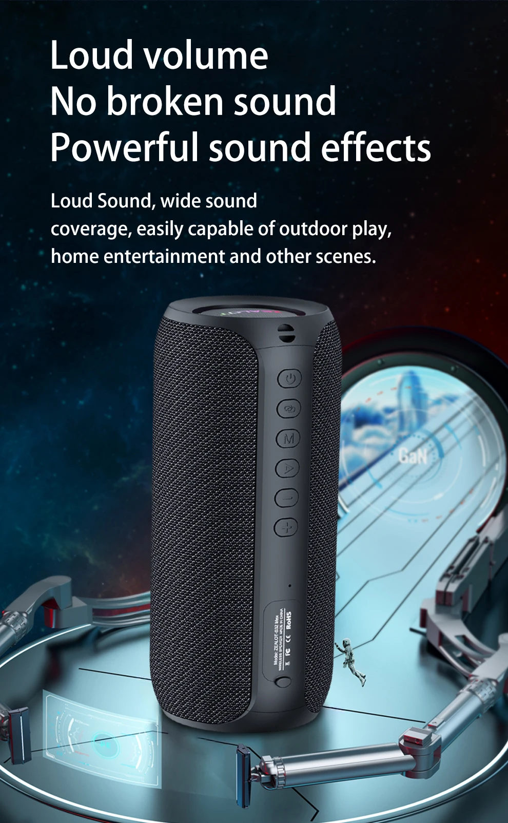 ZEALOT-S32MAX Tragbarer Bluetooth-Lautsprecher 20W Wasserdichter Kabelloser Lautsprecher Leistungsstarker Klang Bassverstärkung Ultra-Lange Akkulaufzeit – Detail 9