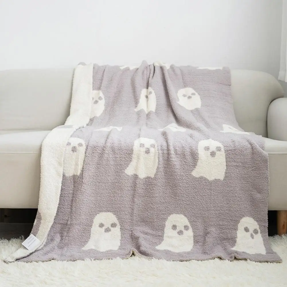 Halloween Spirit Blanket Ghost Blanket Halloween Style Cartoon Ghost Knitted Jacquard Flannel Blanket for Ultimate Relaxation