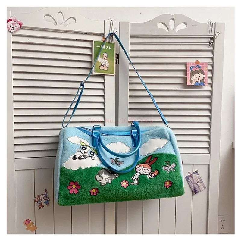 2025 جديد حقيبة سفر كبيرة Powerpuff الفتيات طفولي متعة سعة كبيرة حمل حقيبة حقيبة قطيفة حقيبة قاعة رياضة المرأة الكرتون حقيبة كروسبودي #6