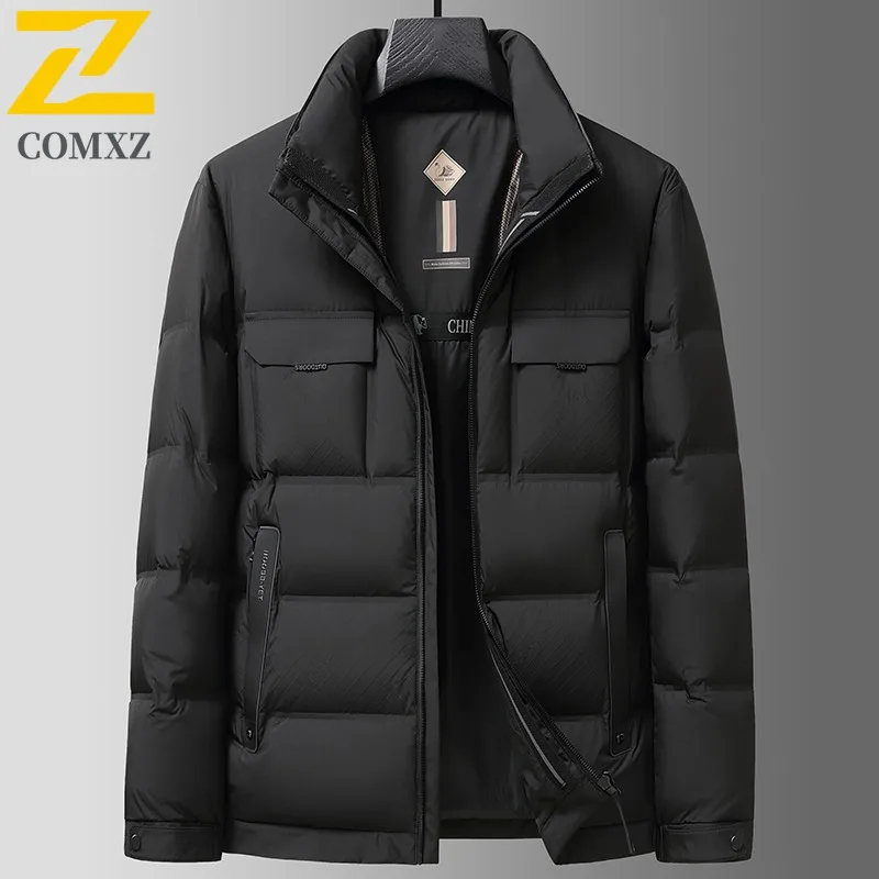 COMXZ Short Down Jacket Casual Stand Collar Business Working Windproof Jacket High Quality 90 Percent White Duck Down Garment
