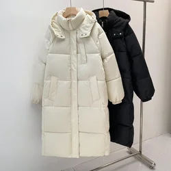 ABRINI-abrigo largo con capucha para mujer, abrigo grueso y cálido con bolsillo y cremallera, informal, para oficina, Parkas de manga larga, prendas de vestir exteriores de invierno