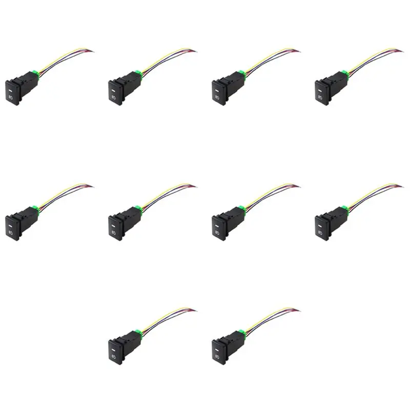 

10X 4-Pole 12V Push Button Switch With LED Background Indicator Lights For Fog Lights DRL LED Light Bar(33X22mm)