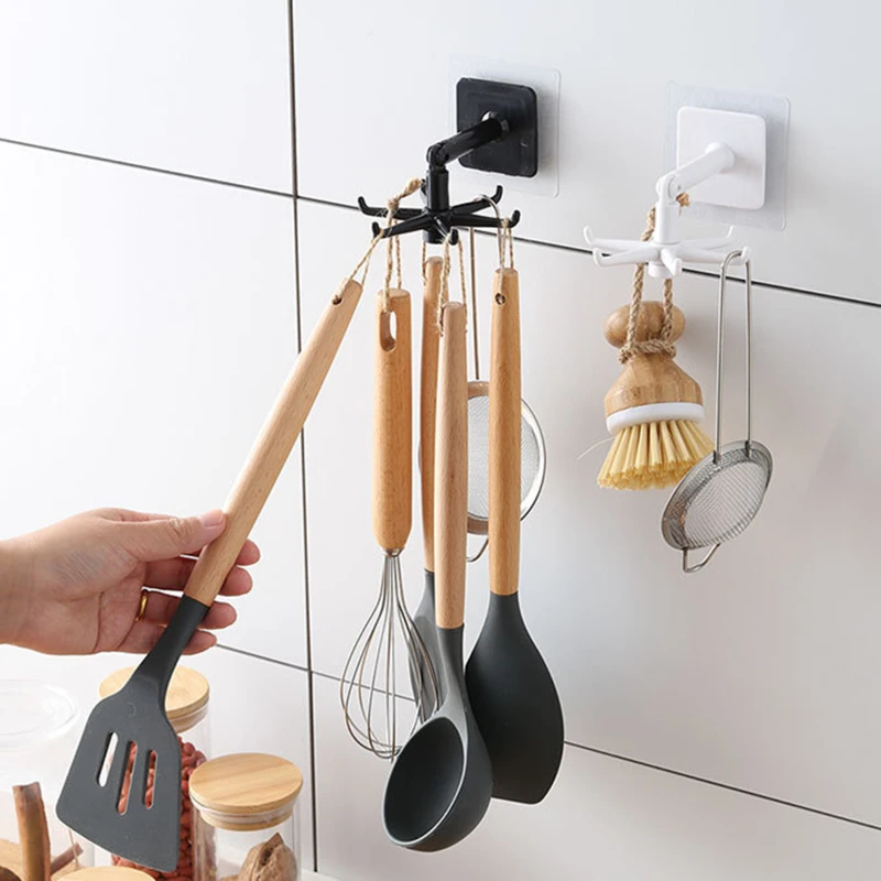 Universal  Kitchen Hook Multi-Purpose 360 Degrees Rotated Rotatable Six-claw Rack Organizer Storage Spoon Hanger Accessories