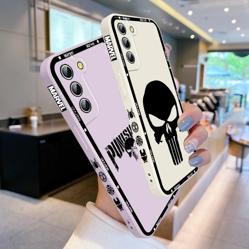 Luxury Marvel Punisher Logo Phone Case For Samsung Galaxy S24 S23 S22 S21 S20 Pro FE Plus Ultra Liquid Left Rope Cover