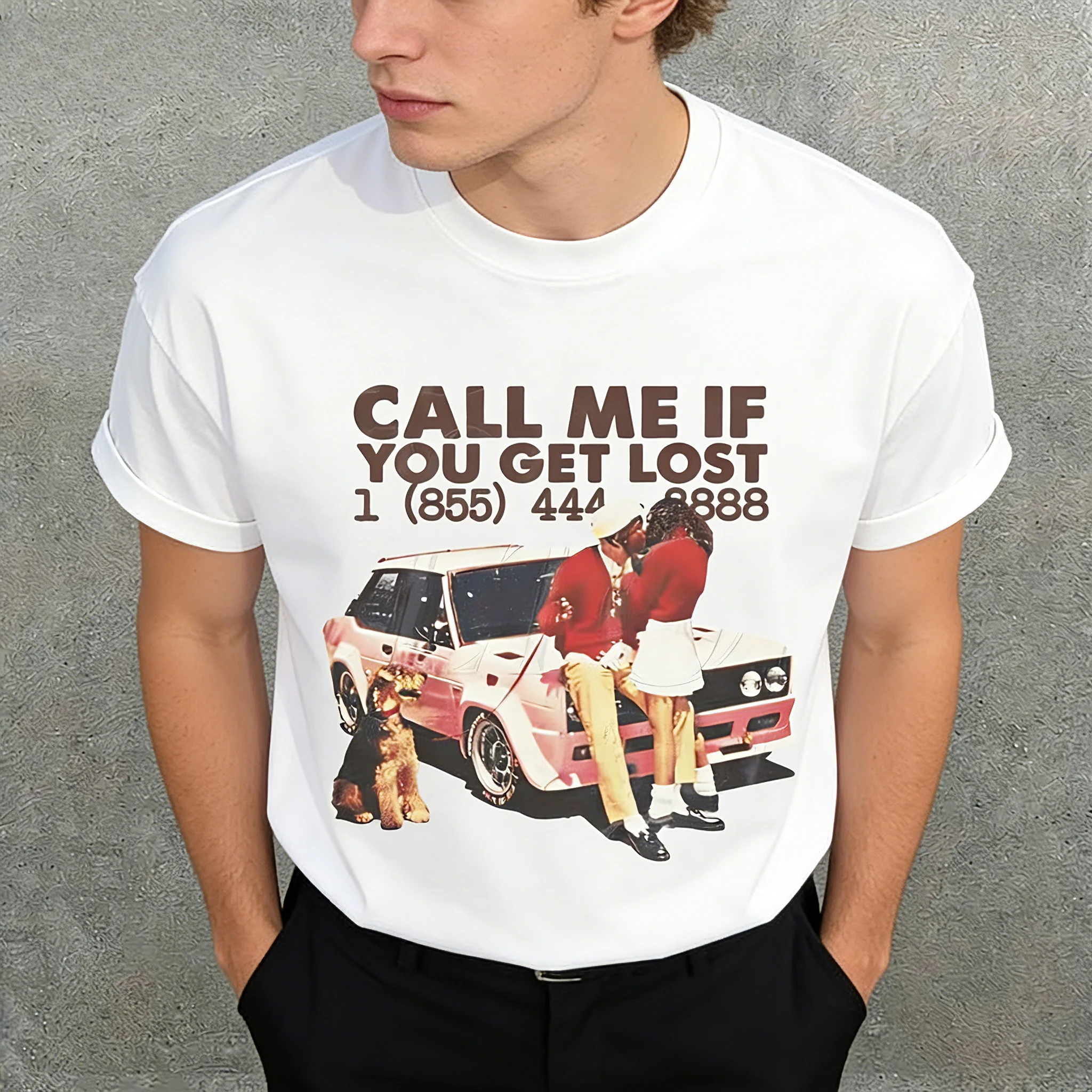 Camiseta Casual de Verano para Hombre 2026, Estampado 'Llámame si te Pierdes', Manga Corta, Cuello Redondo, Tejido de Microfibra, Corte Regular, Ideal