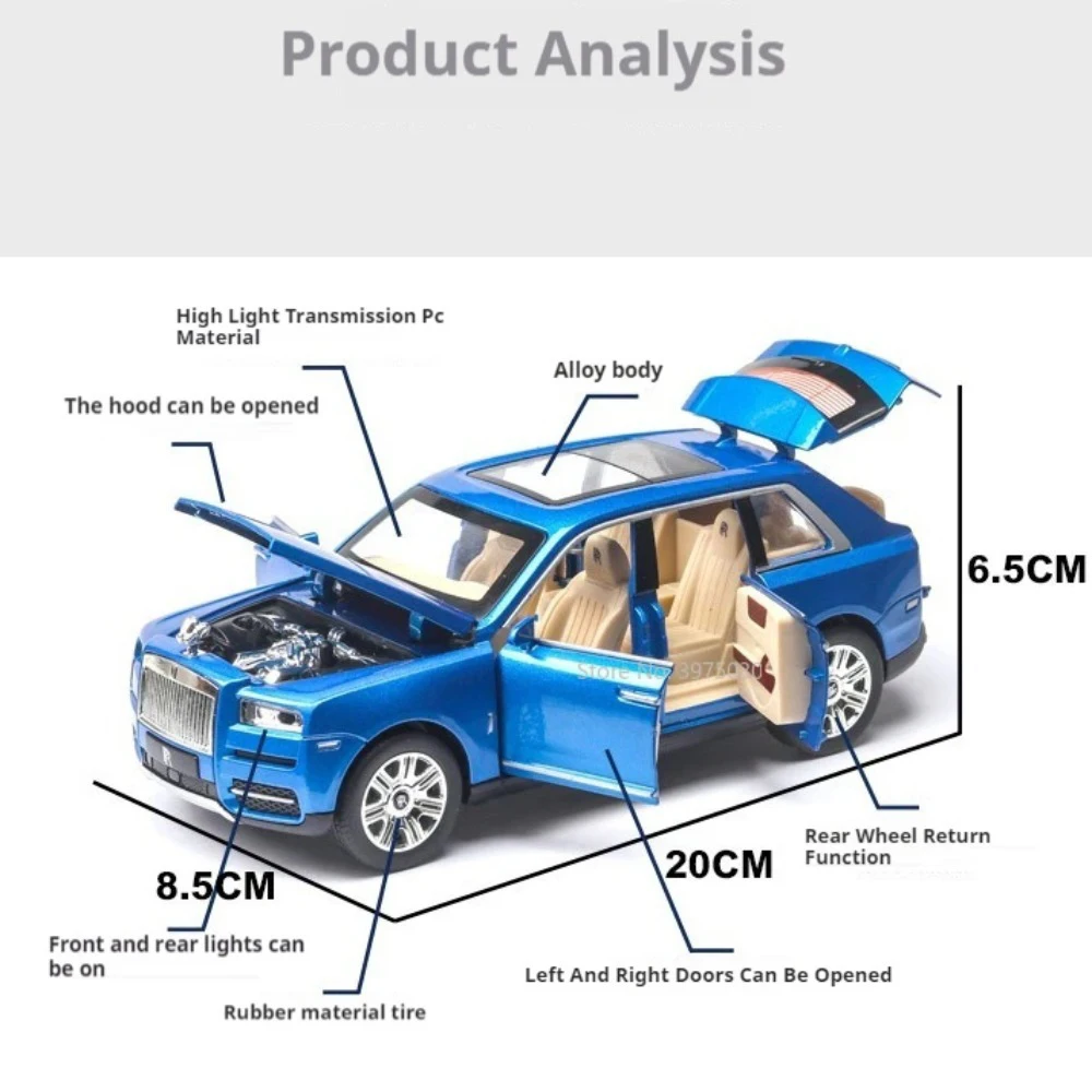 Rolls Royce Spectre Cullinan-modelo de coches de juguete con rueda extraíble, vehículos con sonido, luz, decoración de mesa de coche en miniatura, escala 1:24