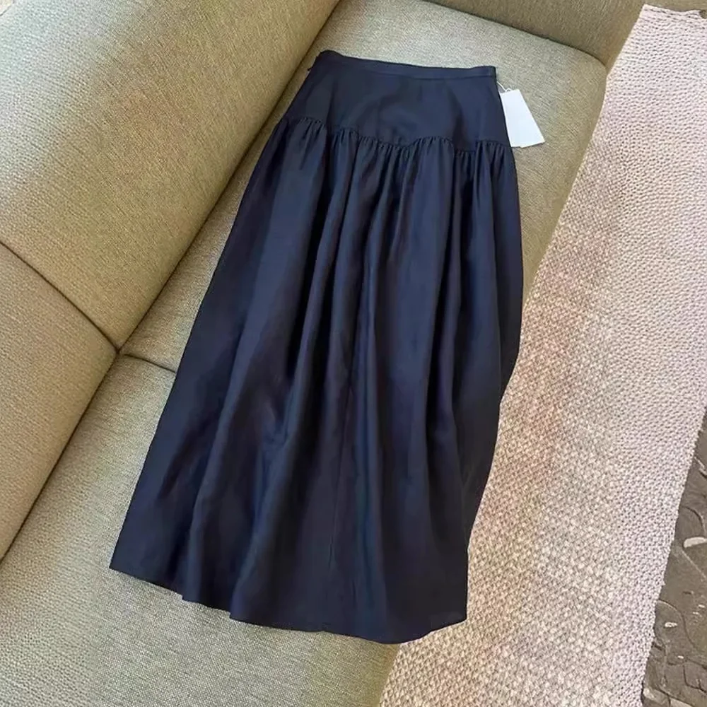 

Юбка миди с высокой талией и разрезом по низу, из смесового льна и шерсти, для делового и повседневного стиля