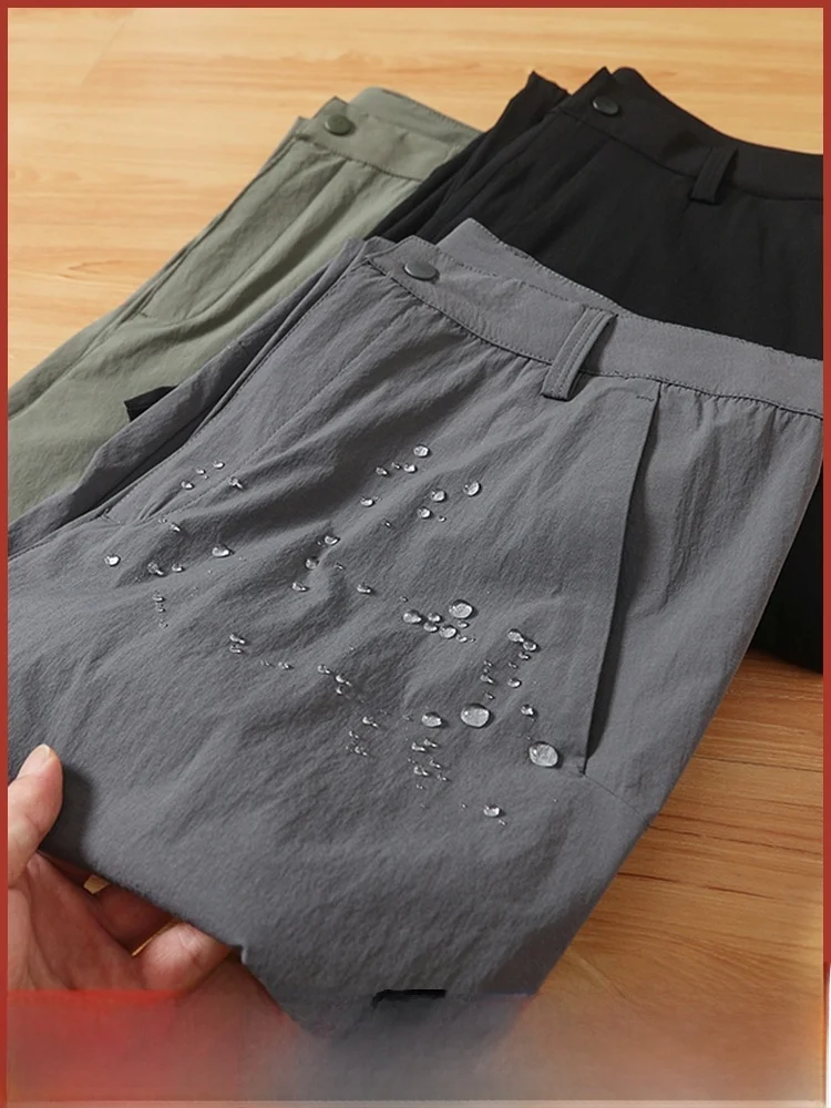 

Мужские легкие дышащие повседневные брюки для улицы, осенне-весенние нейлоновые эластичные прямые брюки из полиэстера, модные брюки...