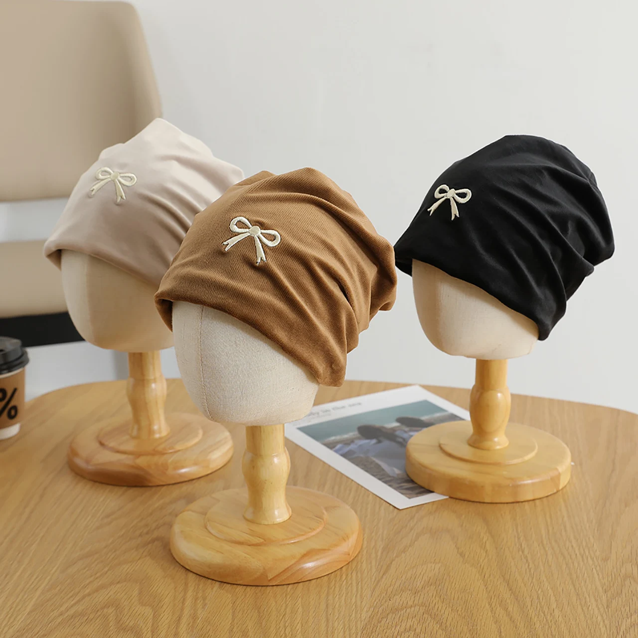 แฟชั่นเด็ก Pile หมวกสาวญี่ปุ่นโบว์หมวกฤดูใบไม้ผลิฤดูใบไม้ร่วงเด็ก Skullcaps สีทึบเด็กยืดหยุ่น Bonnet 2-8Year