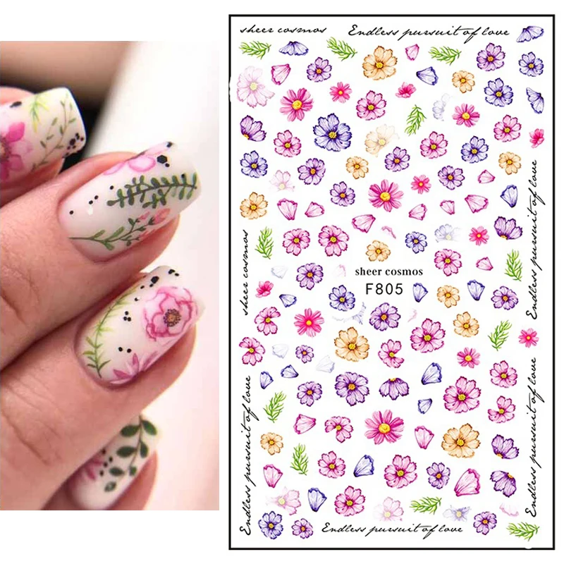 Nail Art Decalcomanie 3D Tulipano Narciso Fiori bianchi Cursori adesivi Adesivi per unghie Decorazione per punte delle unghie Bellezza