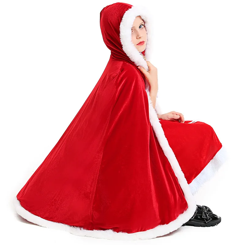 Disfraz de Cosplay de Navidad para adultos y niños, capa roja amarilla, capa de invierno para mujeres, fiesta de Navidad, Reina, regalo de Año Nuevo