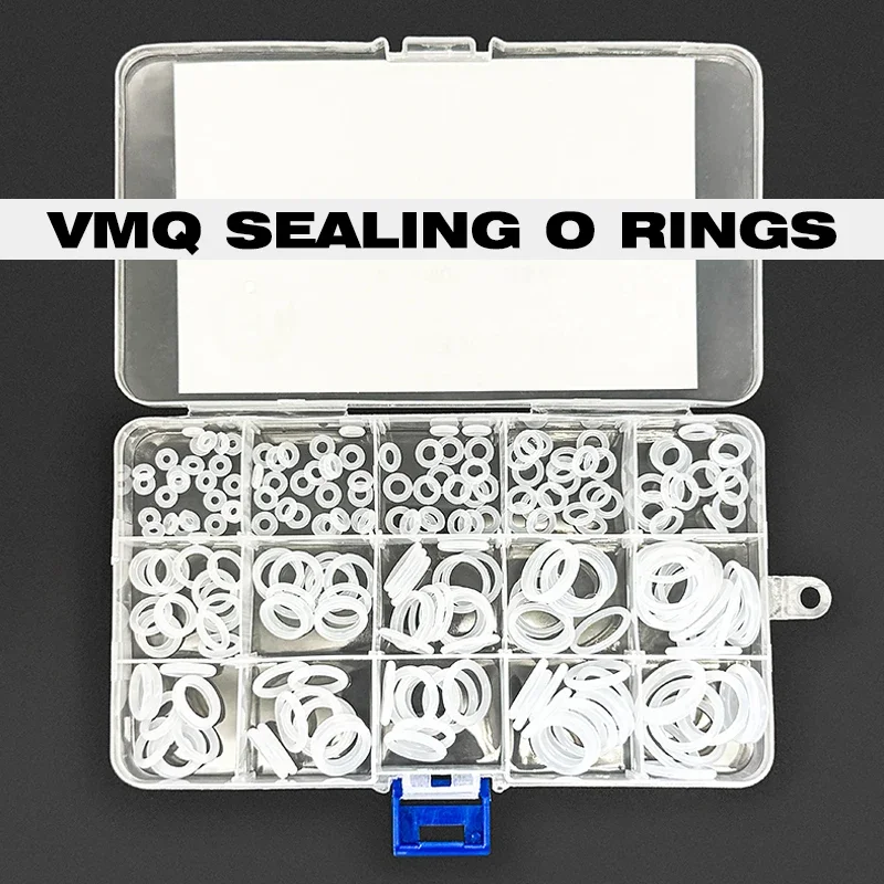 Mehrteiliges 225-teiliges Silikon-O-Ring-Set in Box Weiße Wasserdichte Dichtungen für Armaturen Ölbeständiges Dichtungsset