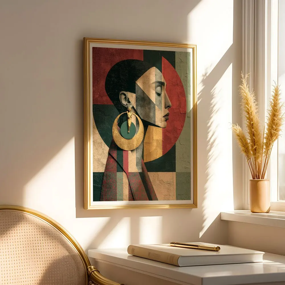 Bohemian Geometric Collage Female Portrait Canvas Wall Decor Picture