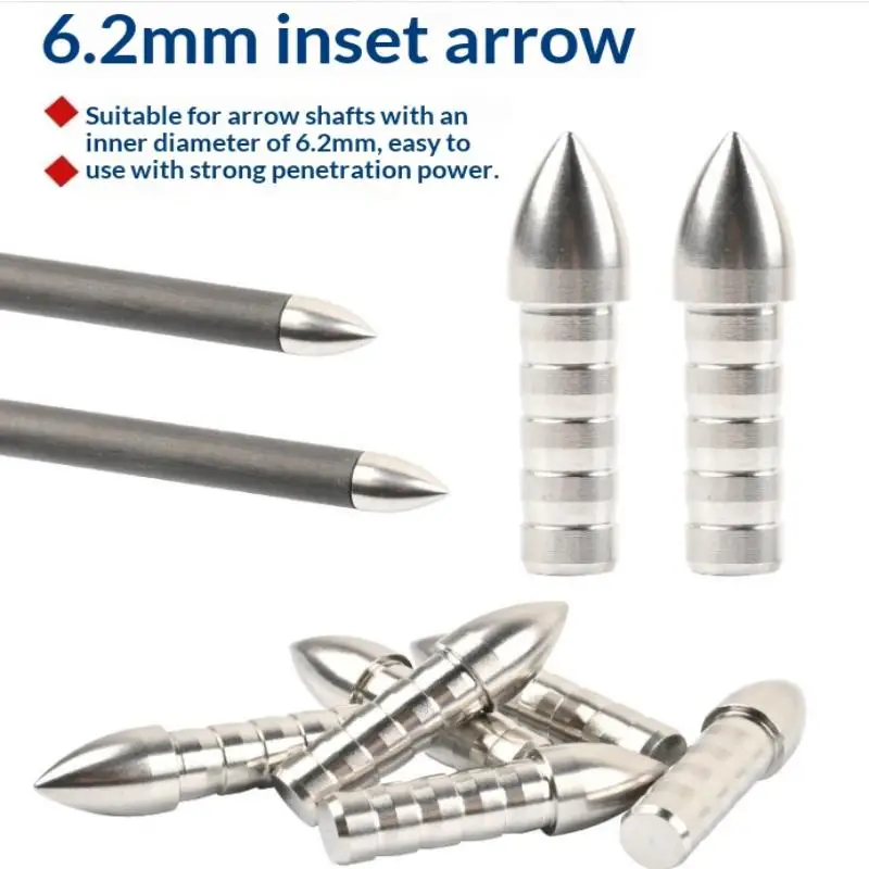 6.2mm Stainless Steel Arrow Inserts  Points For Carbon Arrows Target Practice Archery