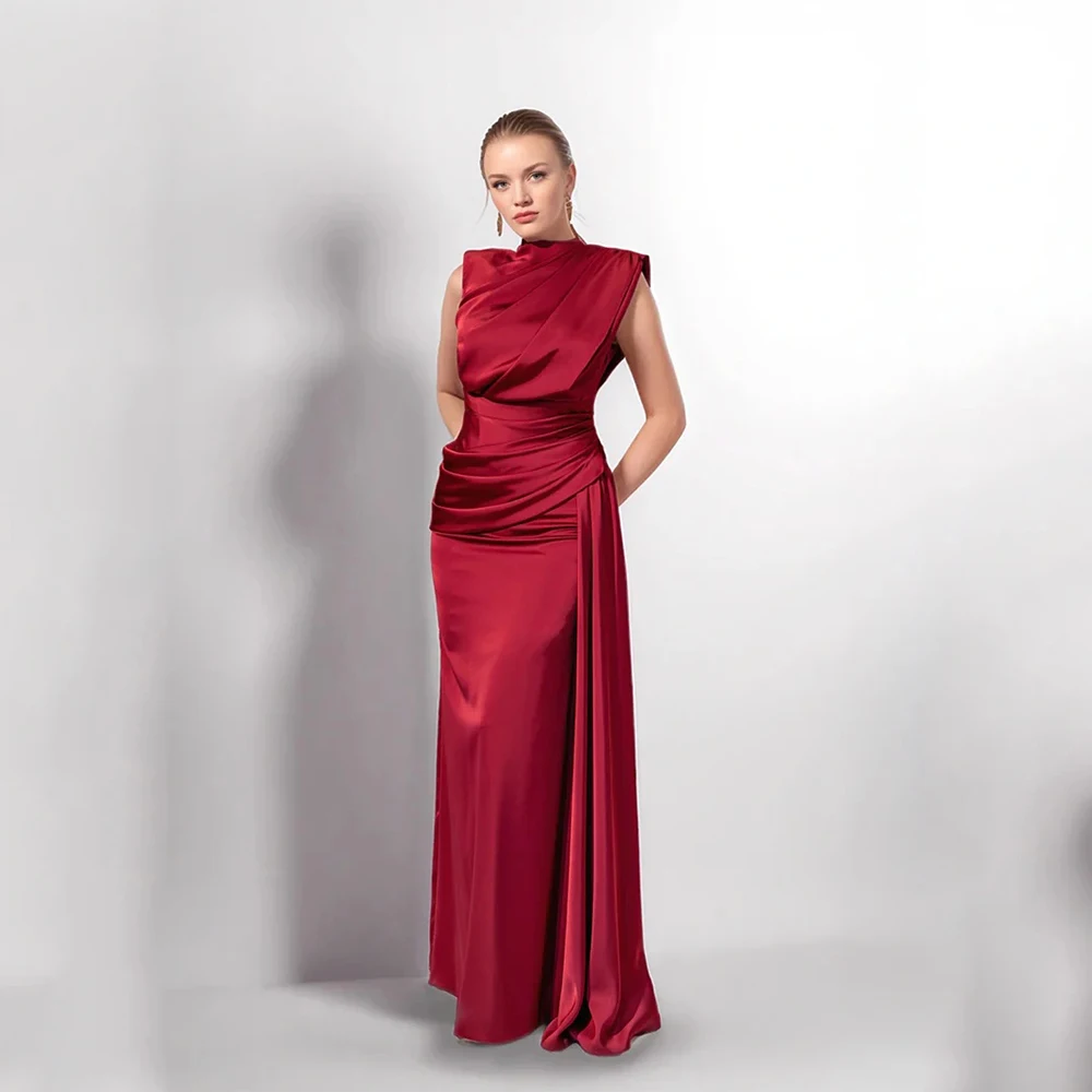 

High Quality Elegant Red Customized Satin Evening Dresses Halter A line Sleeveless Prom Gown 2026 Style Classic for Floor Length