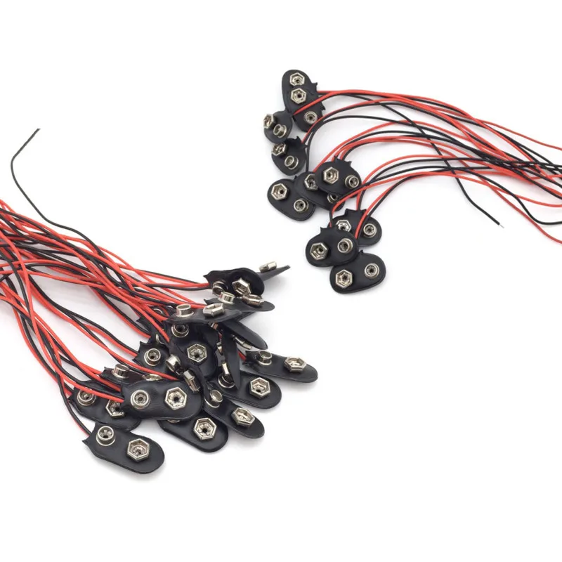 100PCS 9V Volt Battery Snap Connector Clip with Lead Wire 150MM Cable