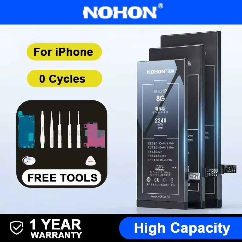 NOHON High Capacity Battery For iPhone Replacement Battery For Apple iPhone  8 7 Plus 12 11 X XS SE 6S Plus 6 S 12 Mini 5S 5C 5