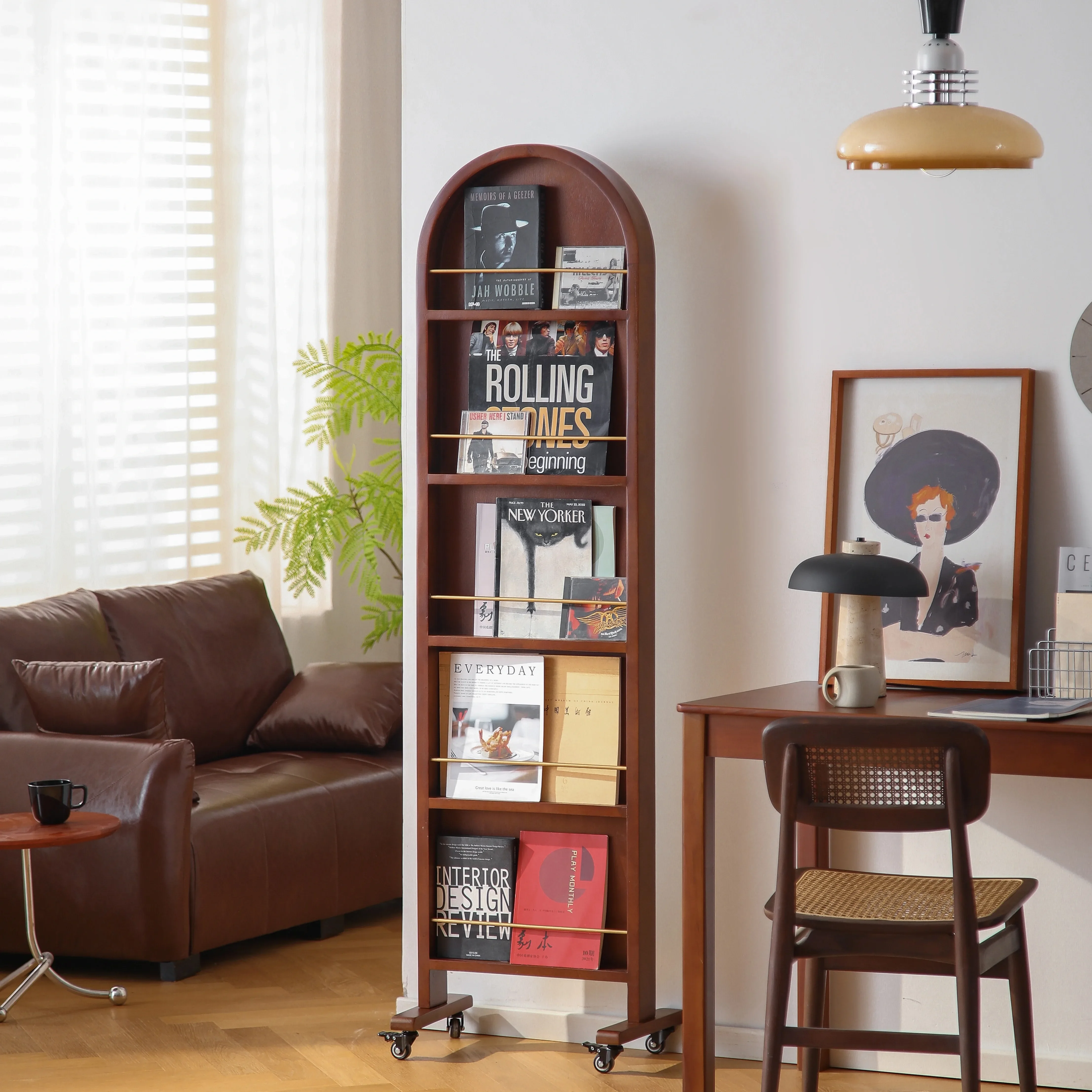 Medieval retro solid wood full-body mirror floor-to-ceiling full-length mirror bookshelf integrated bedroom home removable