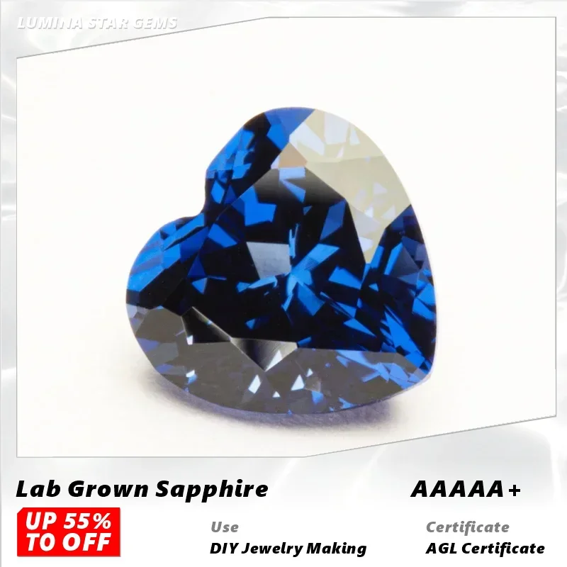 

L-высокое качество, выращенный в лаборатории сапфир в форме сердца, королевский синий цвет для очарования, усовершенствованное кольцо для изготовления ювелирных изделий, сертификат на выбор