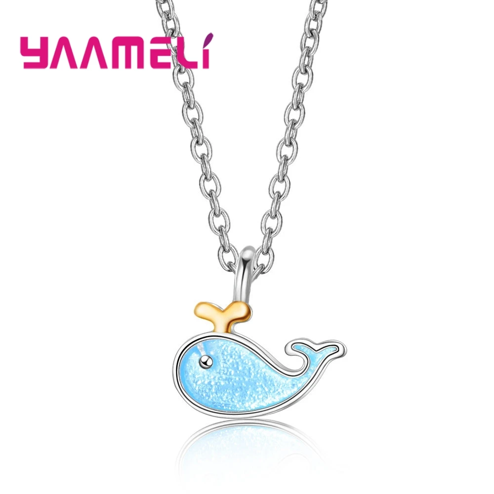 

100% New Brand Genuine 925 Sterling Silver Light Blue Pendant Dolphin Necklace For Women Trendy Party Jewelry