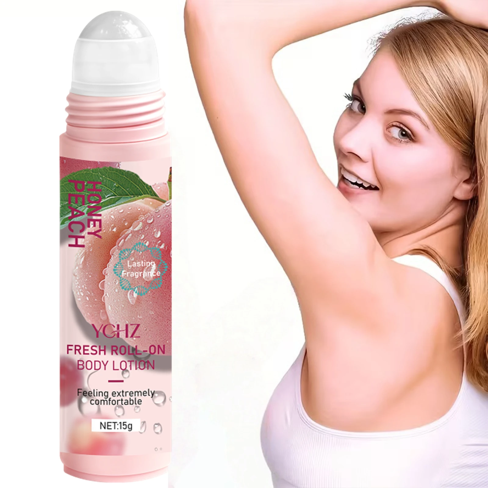 Peach Deodorant Roll-On, 72-Hour Freshening of Body Odor, Fresh Peach Scent, Body Deodorant, Long-Lasting Fragrance, Suitable for Underarms, Body, and Private Areas