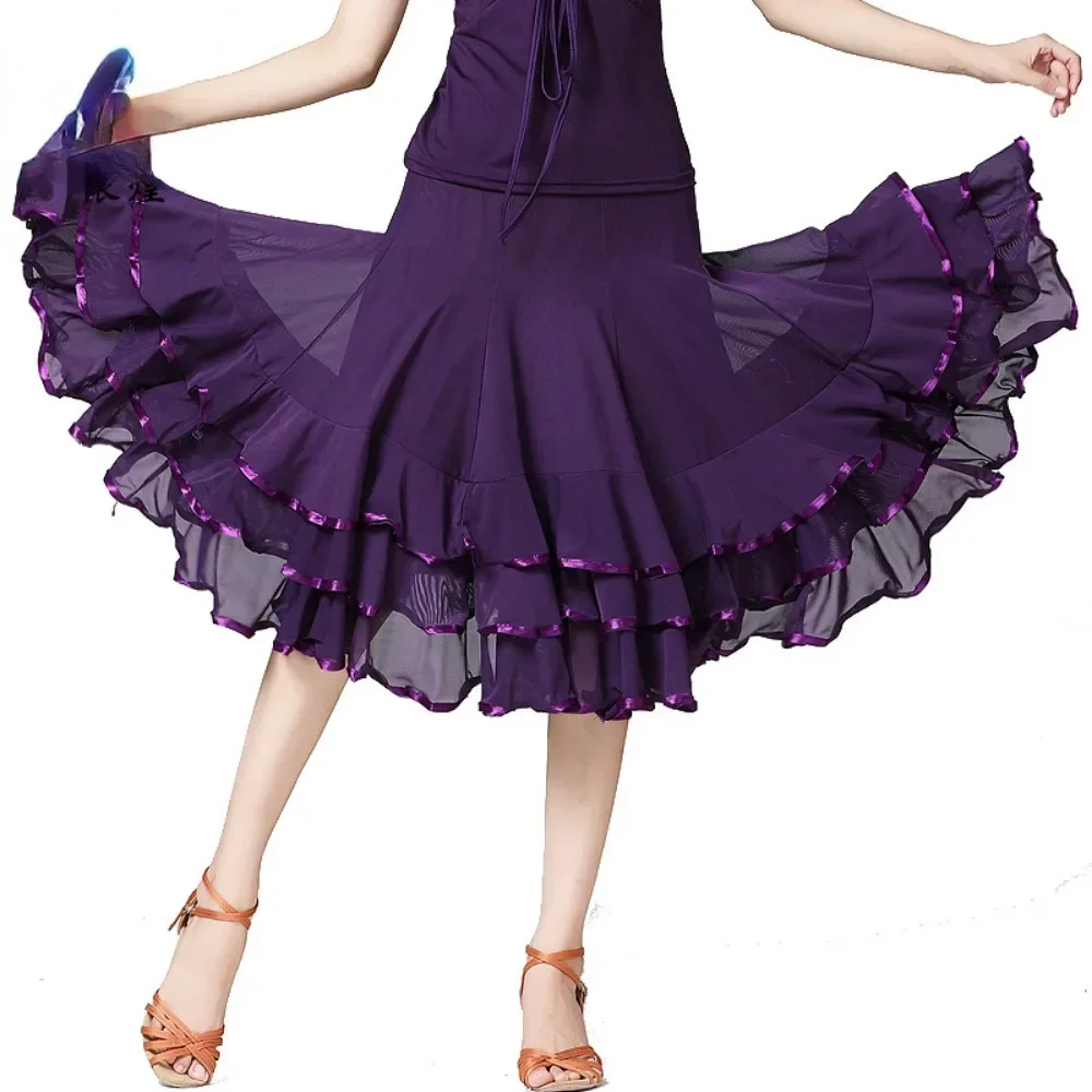 

New Women Speciality Modern Ballroom Dancewear Social Large Swing Mesh Skirt Party Practice Performance Waltz Dance Costume