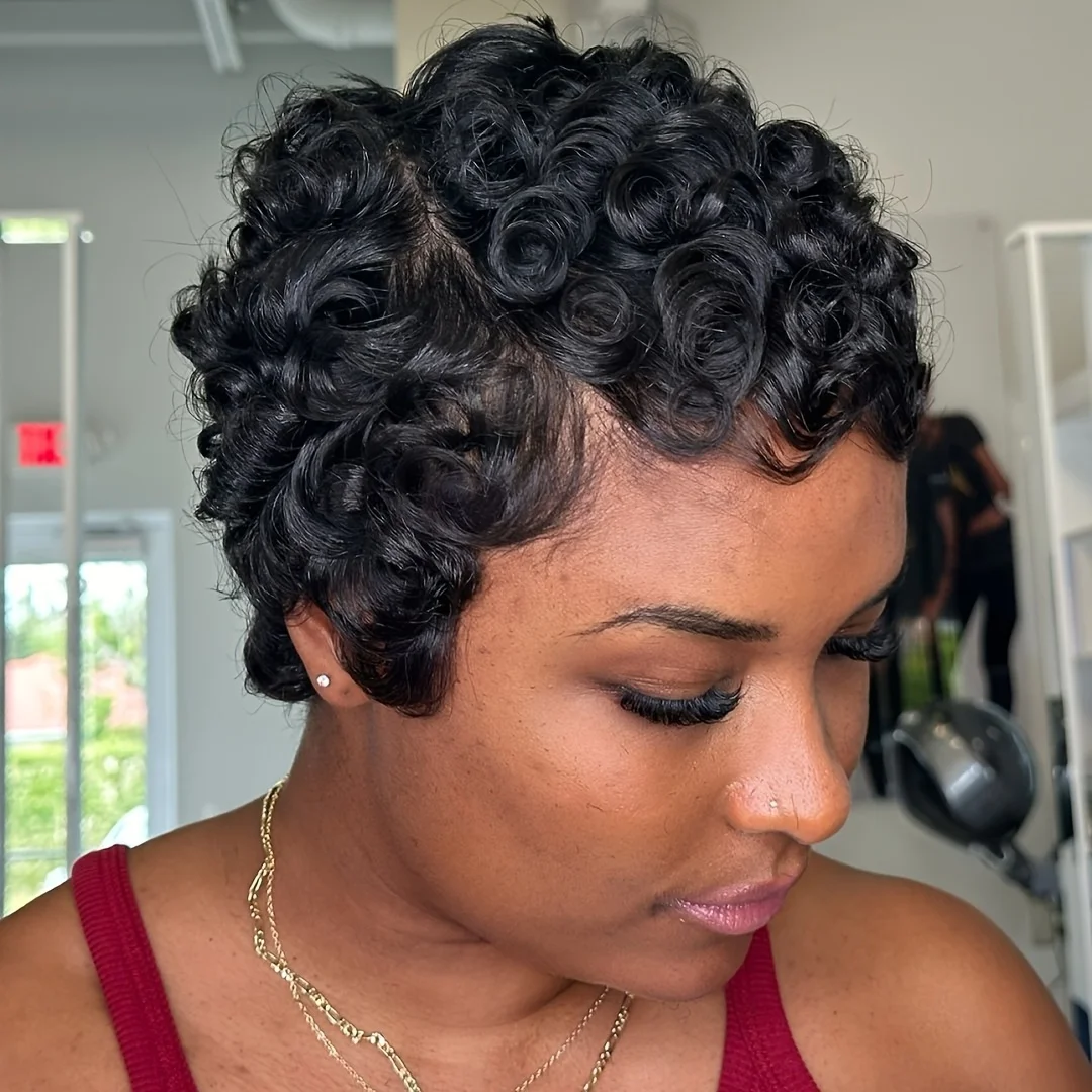 

Короткий парик с стрижкой пикси, парик с боковой частью, парики из натуральных волос, полный машинный парик, парик Боб для женщин