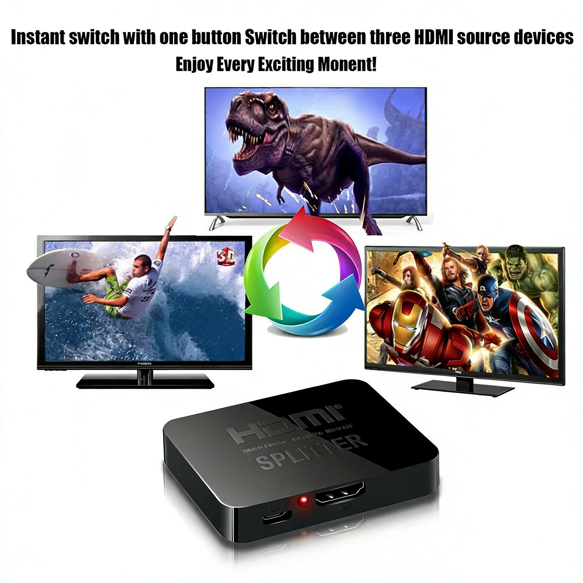 4K HDM-compatible 1x2 Splitter Switch 1 in 2 Out Video Distributor Amplifier Dual Display for Box PC Monitor Projector Laptop image 4