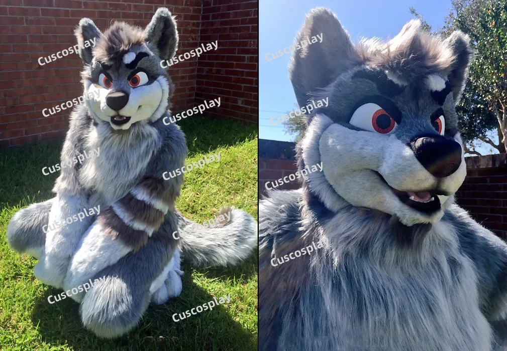 Christmas Furry Husky Dog Fursuit Mascot Costume Faux Fur Suit Cosplay Party Outfit Dress Adult Size Outdoor Decorations