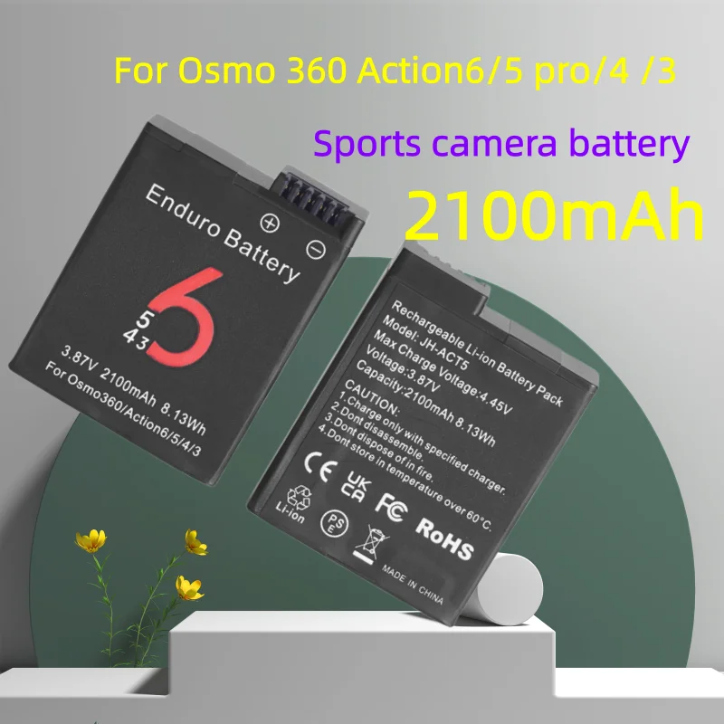 

Аккумуляторная литиевая батарея 2100 мАч или зарядное устройство для экшн-камер DJI Osmo Action 6, 5 Pro, Osmo 3, 4, 5, 6 Pro