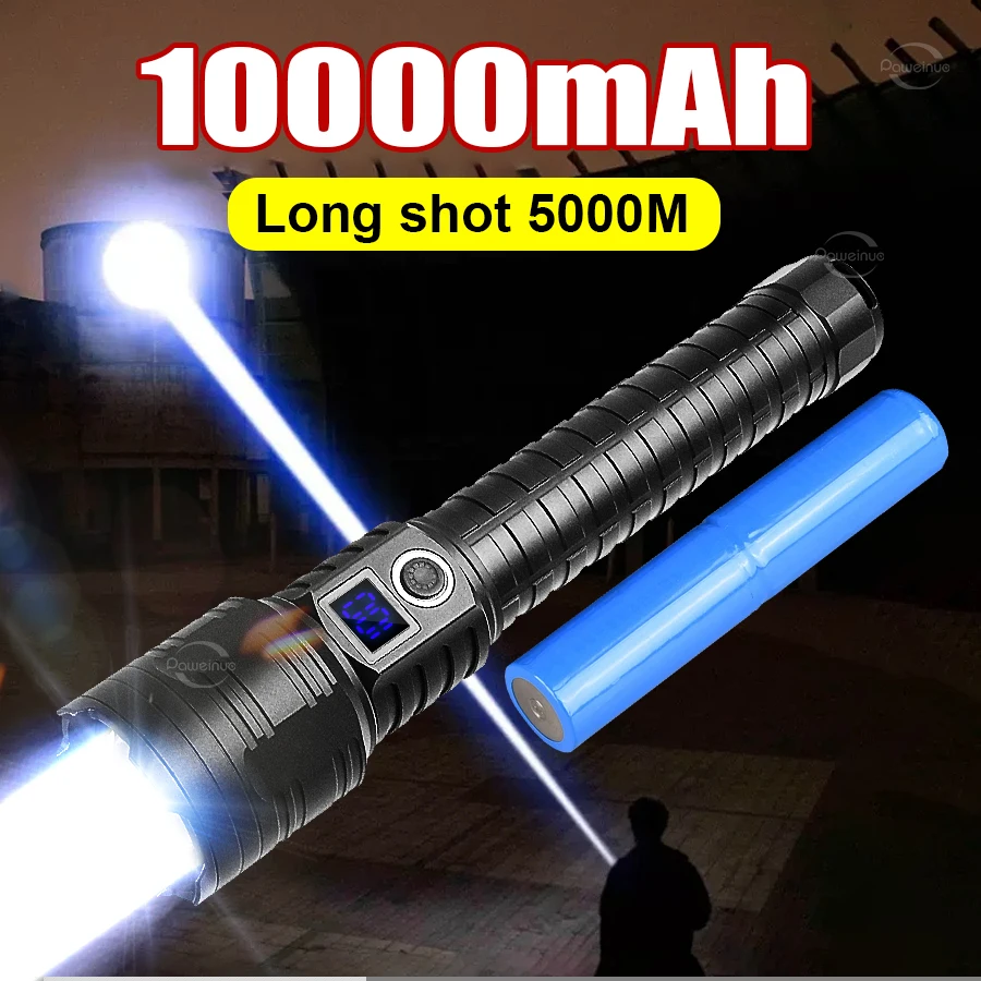 2024 Newest 10000mAh Rechargeable Flashlight 800W LED High Power LED Flashlights Powerful Rang Long Torch Light Tactical Lantern