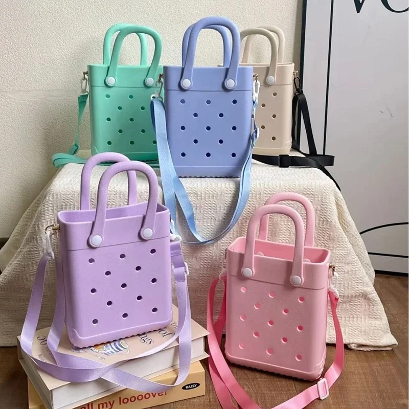 New Simple Solid Color EVA Purse Women Waterproof Beach Tote Handheld Crossbody Single Shoulder DIY Storage Bag