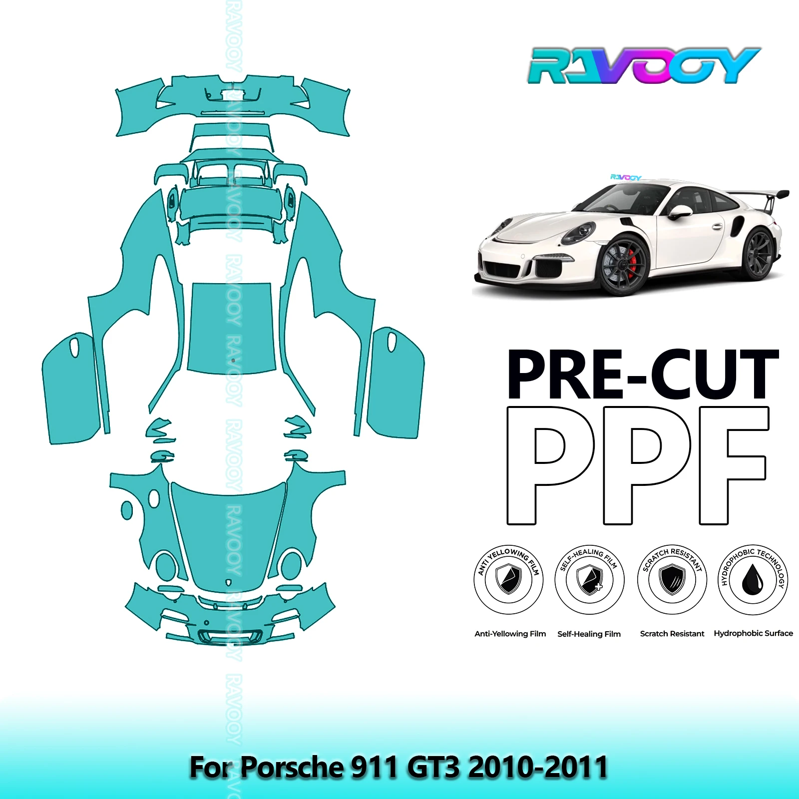 

8.5Mil Precut PPF Paint Protection Film Full Vehicle Clear Bra For Porsche 911 GT3 2010-2011